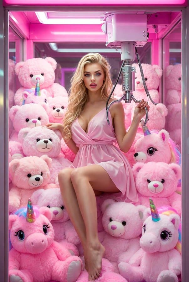 娃娃机里的粉红少女