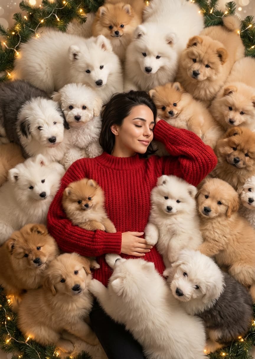 北欧壁炉前被狗狗淹没