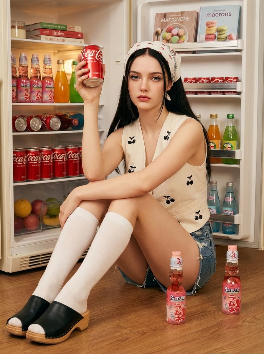 坐在地板上准备喝可乐